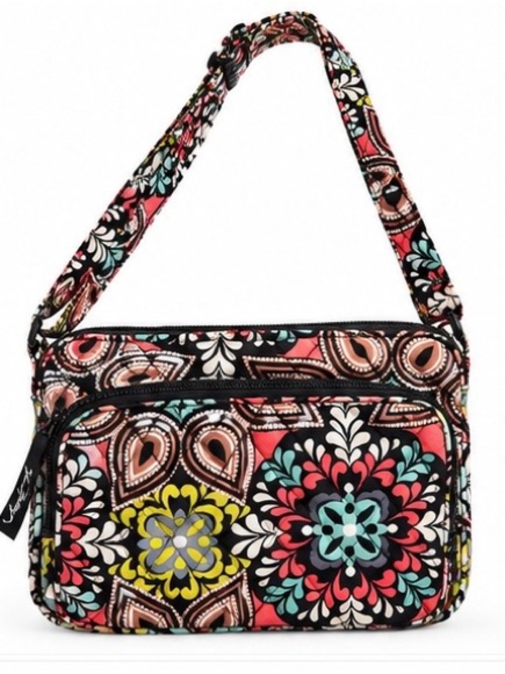 Vera Bradley Coral Black Floral Paisley Quilted Crossbody